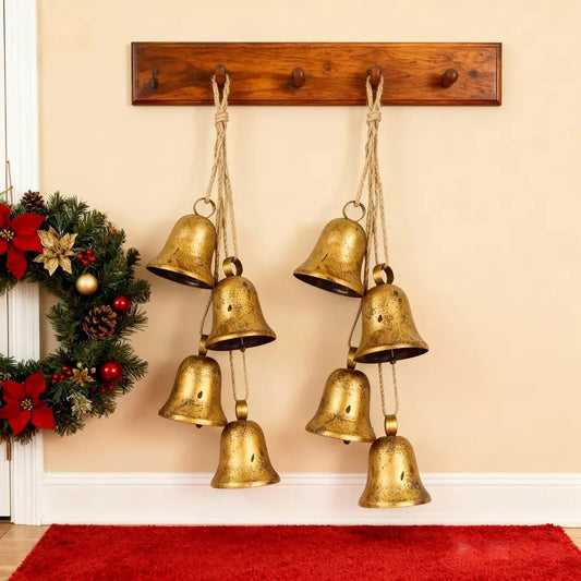 4-teiliges Vintage-Goldglockenset im Landhausstil als Weihnachtsdekoration